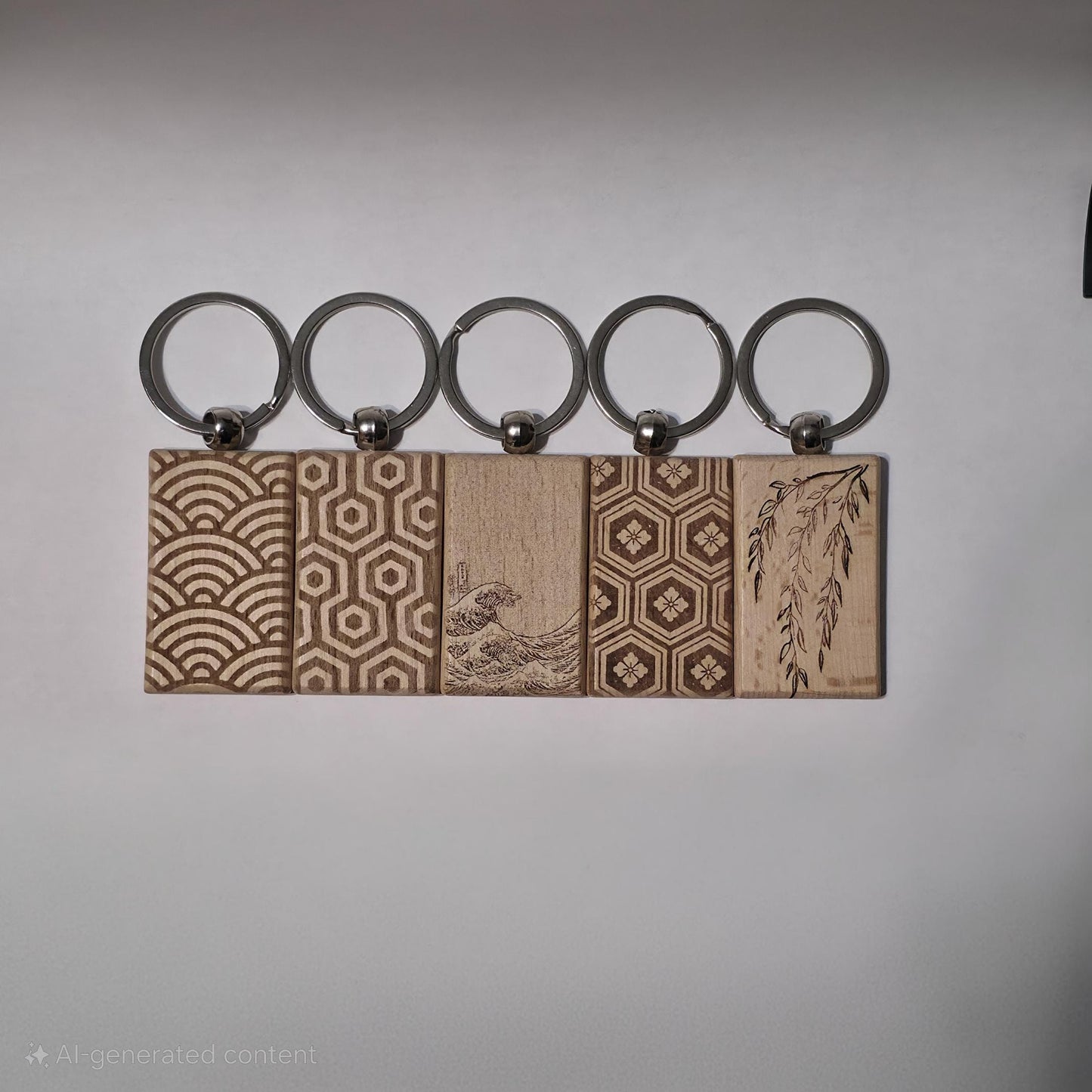 Japanese Laser-engraved Wooden keychains Handmade gift Pack