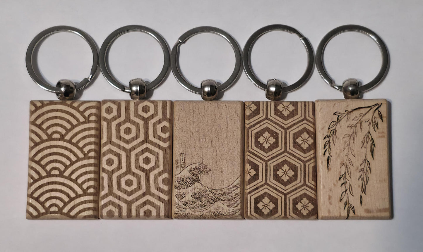 Japanese Laser-engraved Wooden keychains Handmade gift Pack